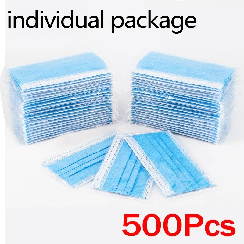 Disposable Mask Blue - 50-500 peças de máscaras descartáveis para